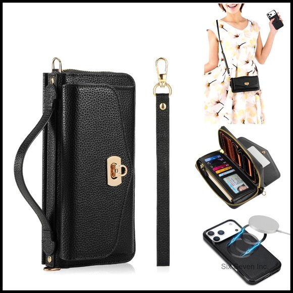 PU Leather Wallet Phone Case Magnetic Detachable RFID Blocking Crossbody Purse
